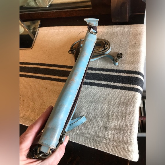 NWT Bed Stu TEMPLETON II Crossbody Wallet Wristlet Baby Blue Oats Rustic $185 - Picture 8 of 16